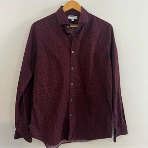 Express Men's Extra Slim  Burgundy Floral Patterned Shirt